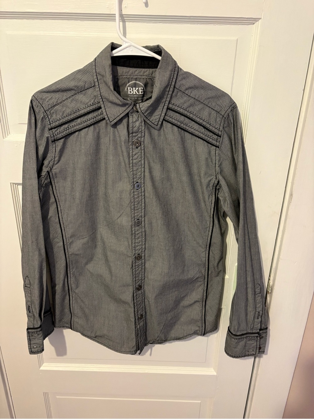 BKE Men's Charcoal Pinstripe Button-Down Shirt tailored fit